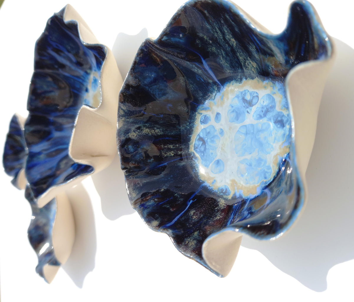 Dark Blue Porcelain Wall Art Tulips - Custom Ceramic Sculpture Set, Made to Order