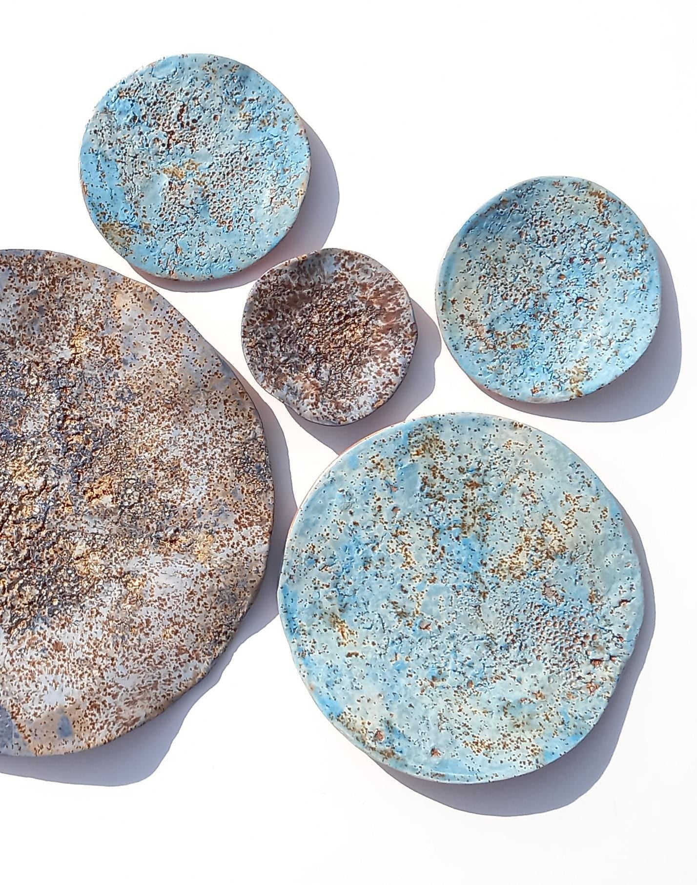 Navy & Sky Blue Terracotta Wall Art - Ceramic Wall Sculpture - Decorative Tiles - Made to Order