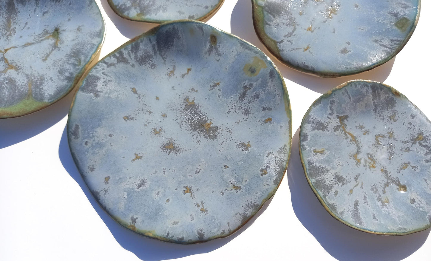 Steel Blue Ceramic Wall Sculpture: Organic Round Porcelain Tile Art, Made to Order