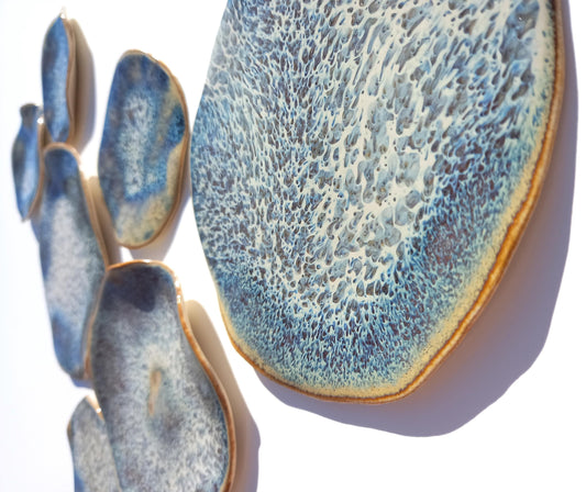 Organic Porcelain Wall Art Tiles - Blue, White & Honey - Made To Order