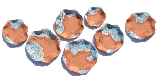 Vibrant Sky Blue & Terracotta Wall Art - Ceramic Sculpture - Modern Decorative Tiles - Made to Order