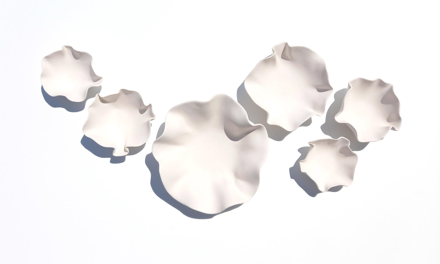 White Ceramic Flower Wall Art Tiles: Handmade Floral Sculpture (Made to Order)