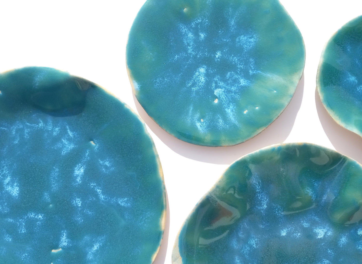 Turquoise Blue Ceramic Wall Sculpture: Organic Round Porcelain Tile Art, Made to Order
