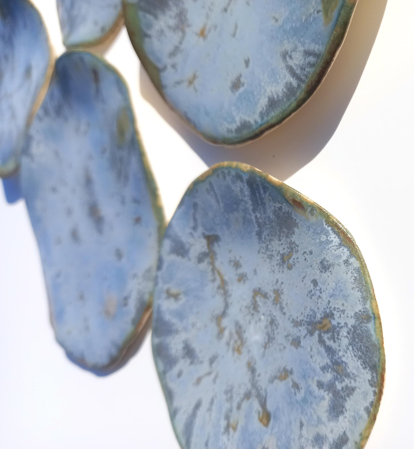 Steel Blue Ceramic Wall Sculpture: Organic Round Porcelain Tile Art, Made to Order