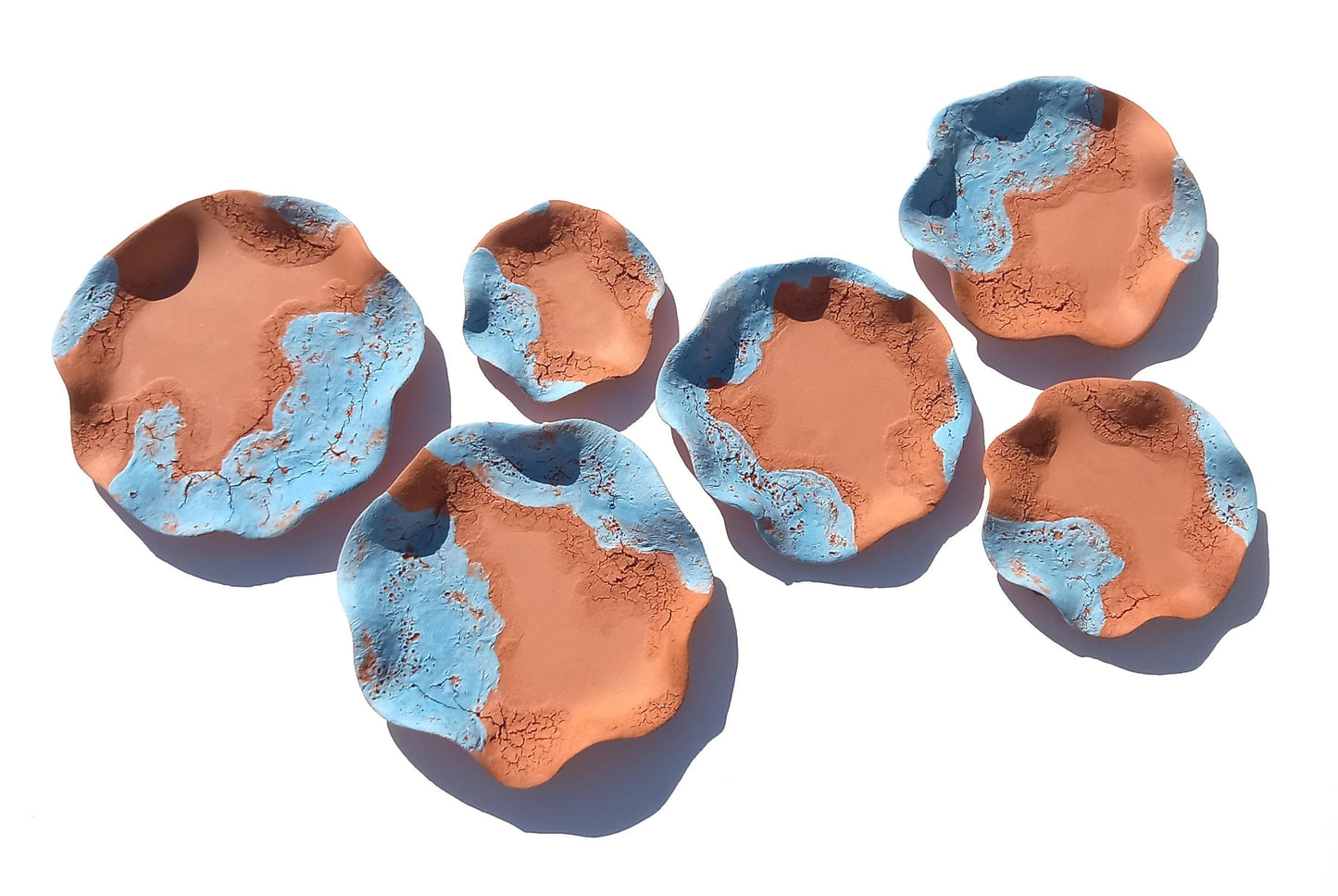 Sky Blue Terracotta Wall Art Tiles: Flower Ceramic Sculpture (Made to Order)