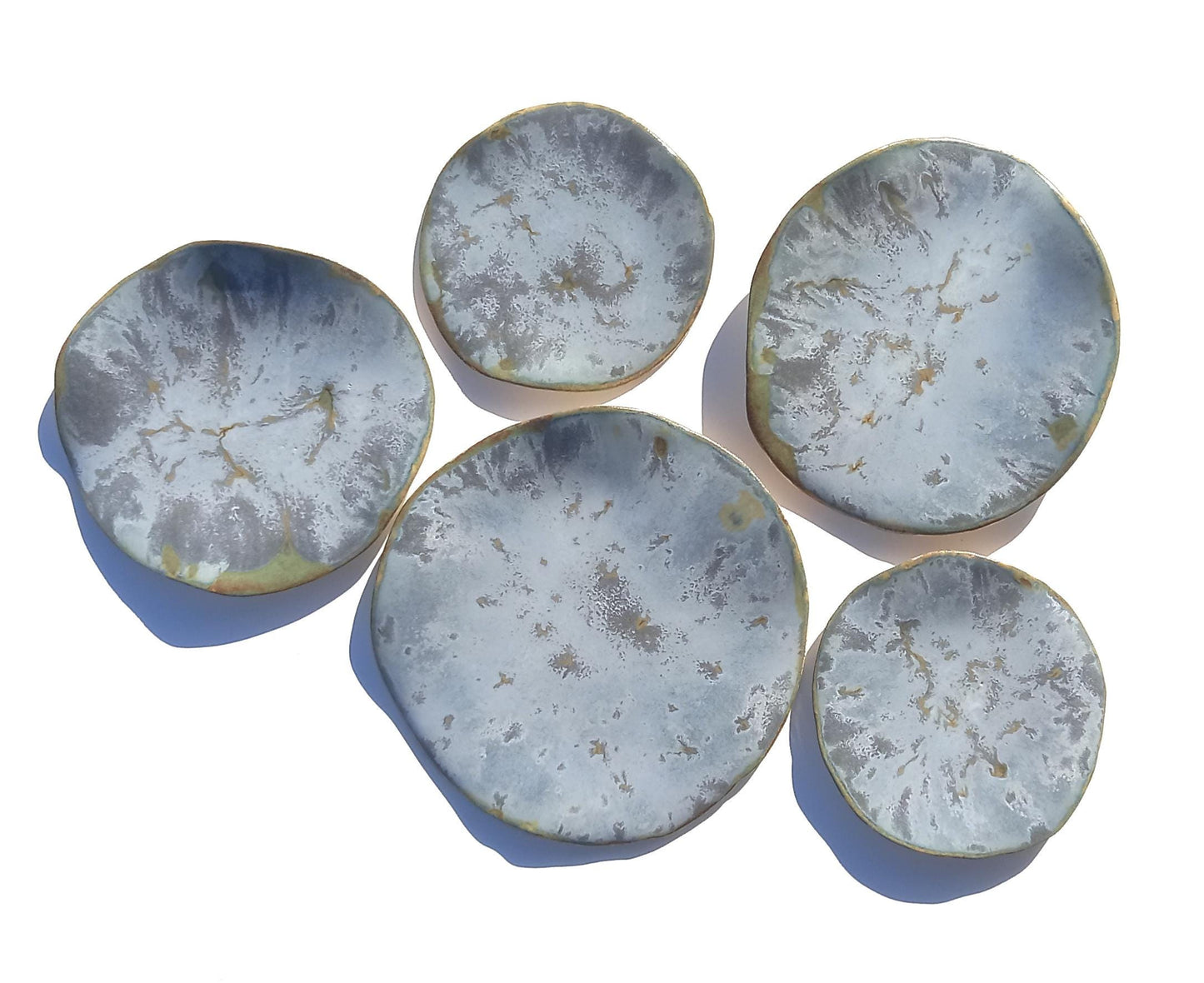 Steel Blue Ceramic Wall Sculpture: Organic Round Porcelain Tile Art, Made to Order