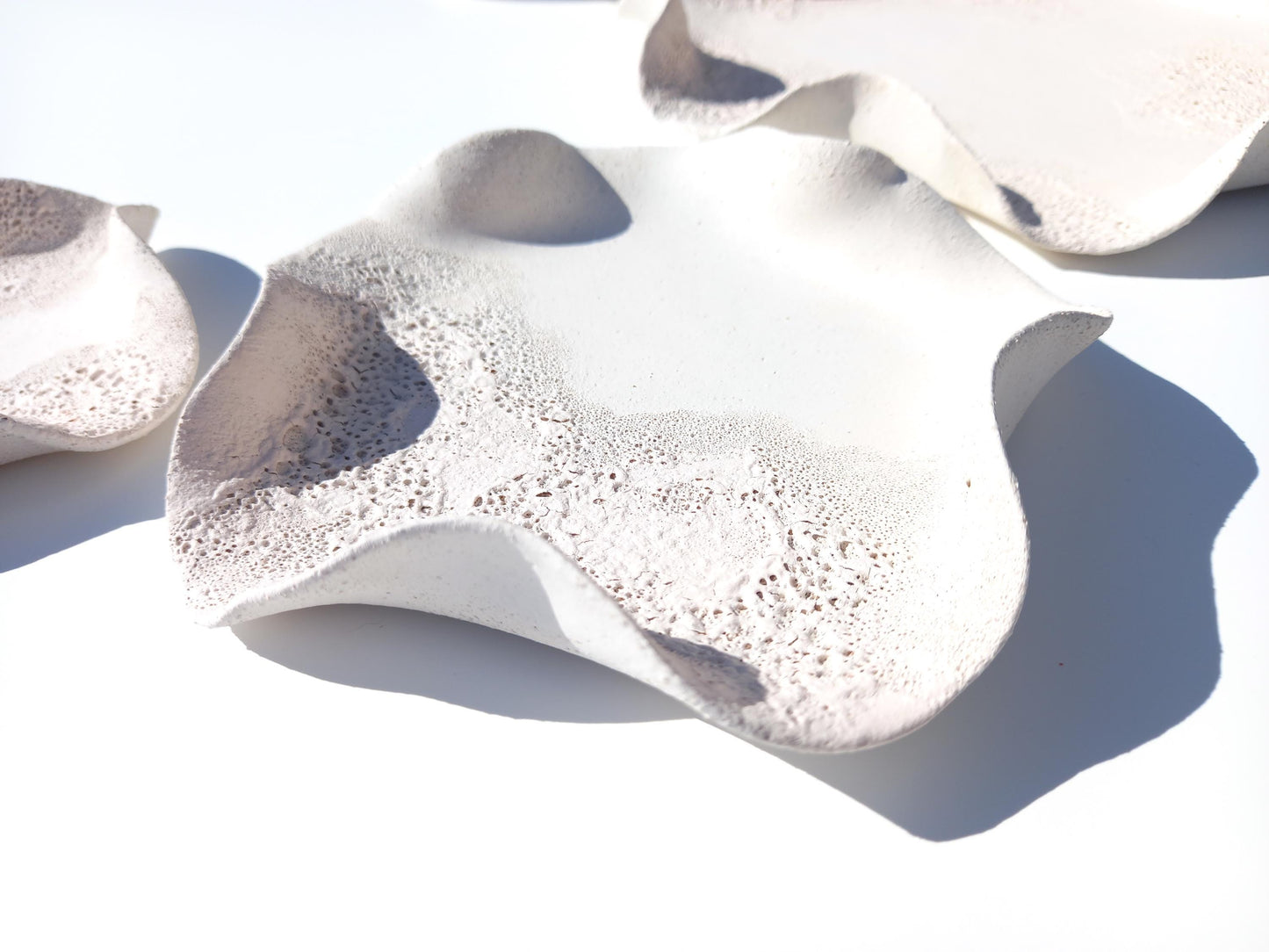 Off-White Ceramic Flower Wall Art Tiles: Large Handmade Wall Sculpture, Made to Order