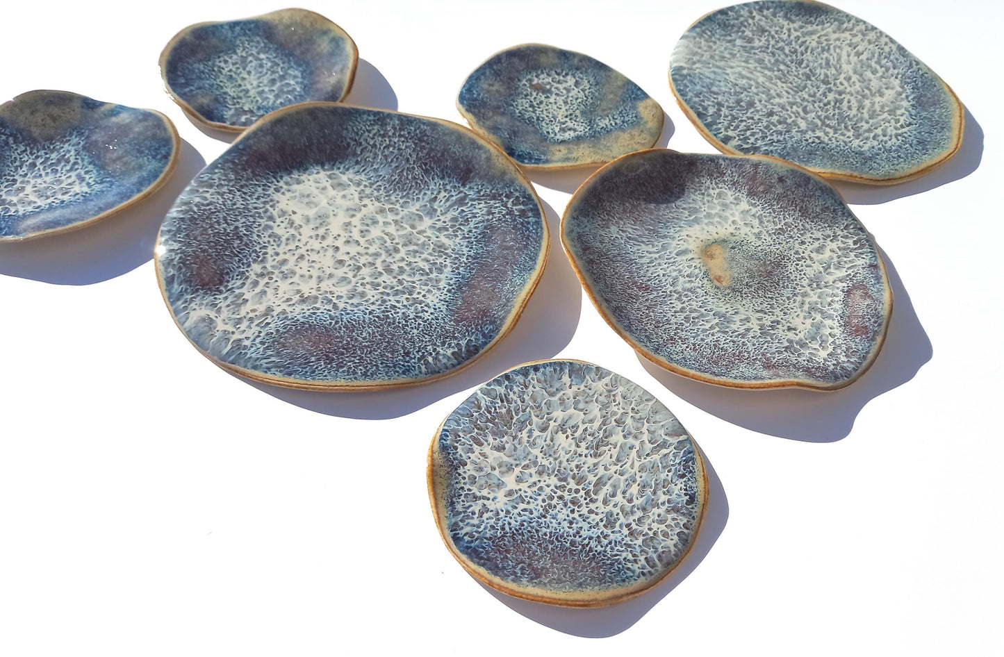 Organic Porcelain Wall Art Tiles - Blue, White & Honey - Made To Order