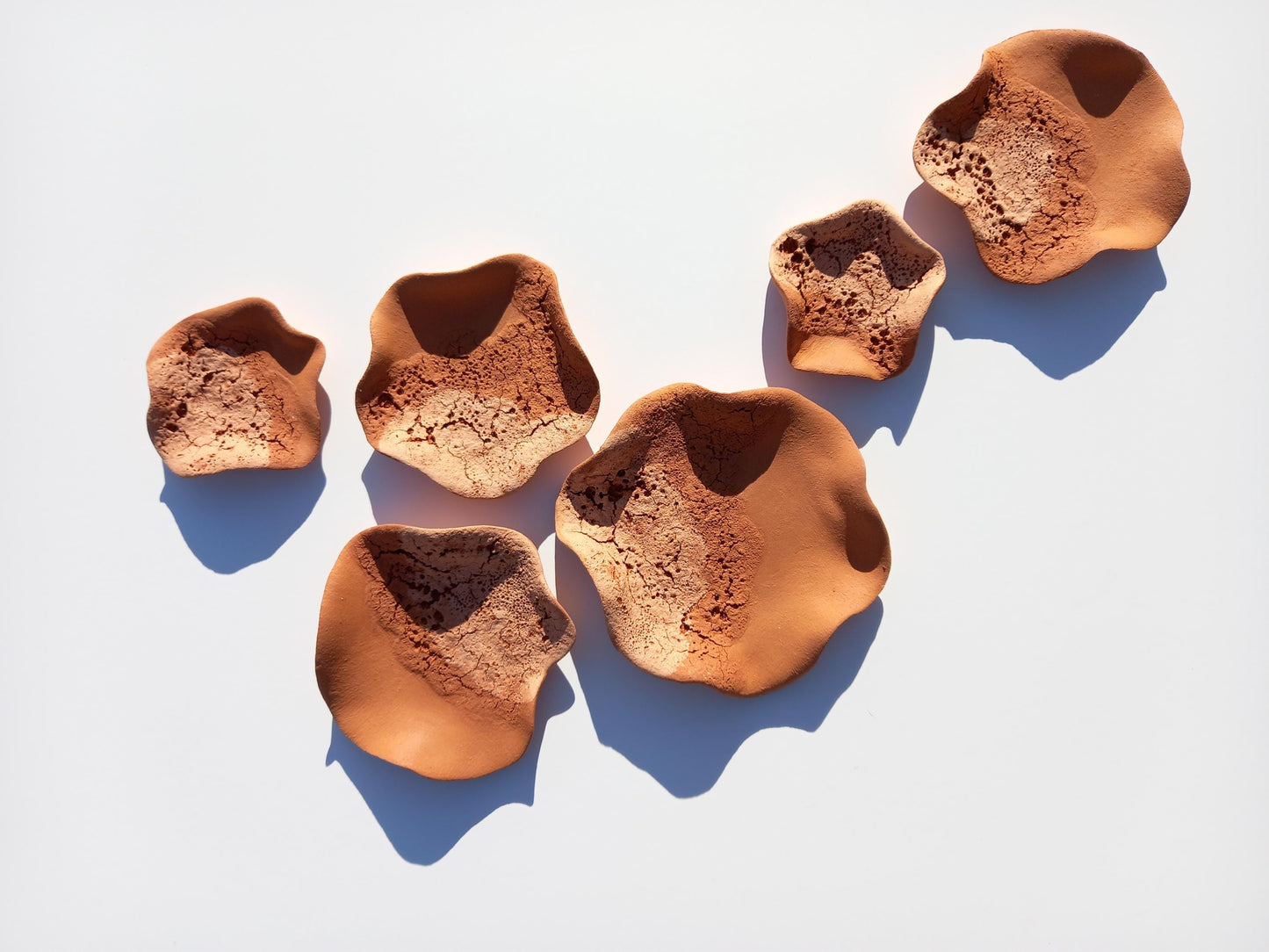 Beige & Terracotta Ceramic Flower Wall Art: Large Sculpture Set, Made to Order
