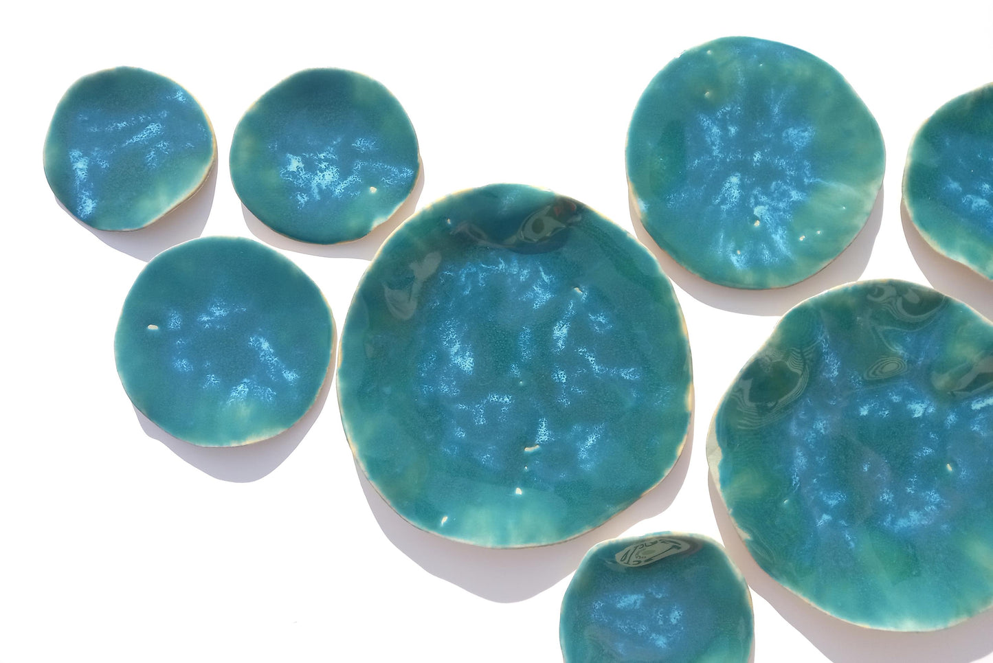 Turquoise Blue Ceramic Wall Sculpture: Organic Round Porcelain Tile Art, Made to Order