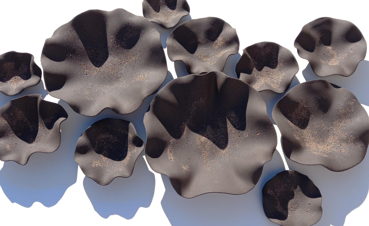 Charcoal Black Stoneware Tulip Wall Sculpture: Large Ceramic Flower Tiles, Made to Order