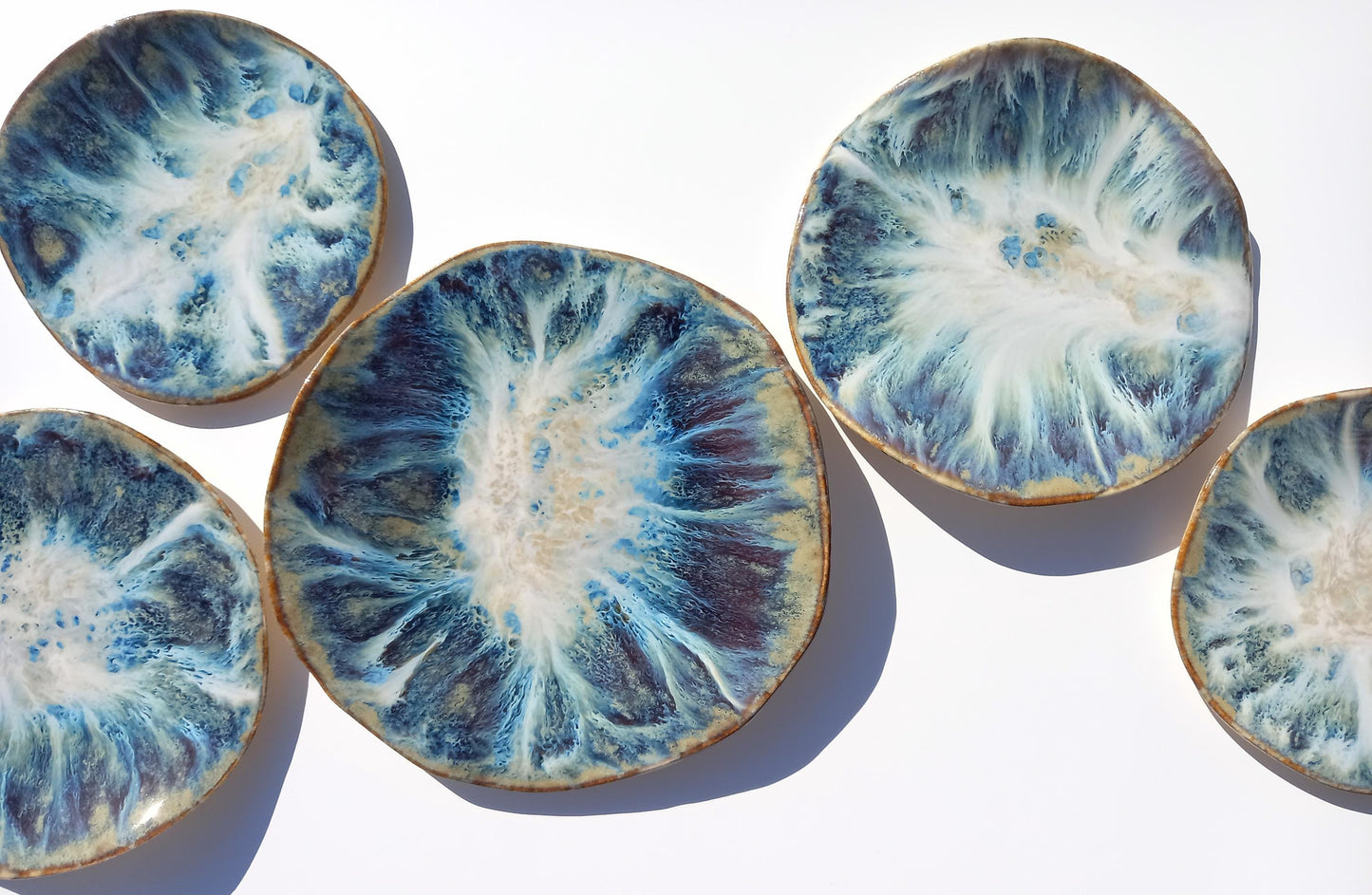 Organic Porcelain Wall Art Tiles - Blue, White & Honey - Made To Order