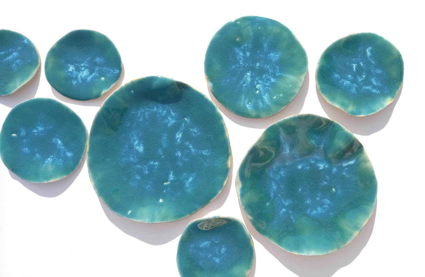 Turquoise Blue Ceramic Wall Sculpture: Organic Round Porcelain Tile Art, Made to Order