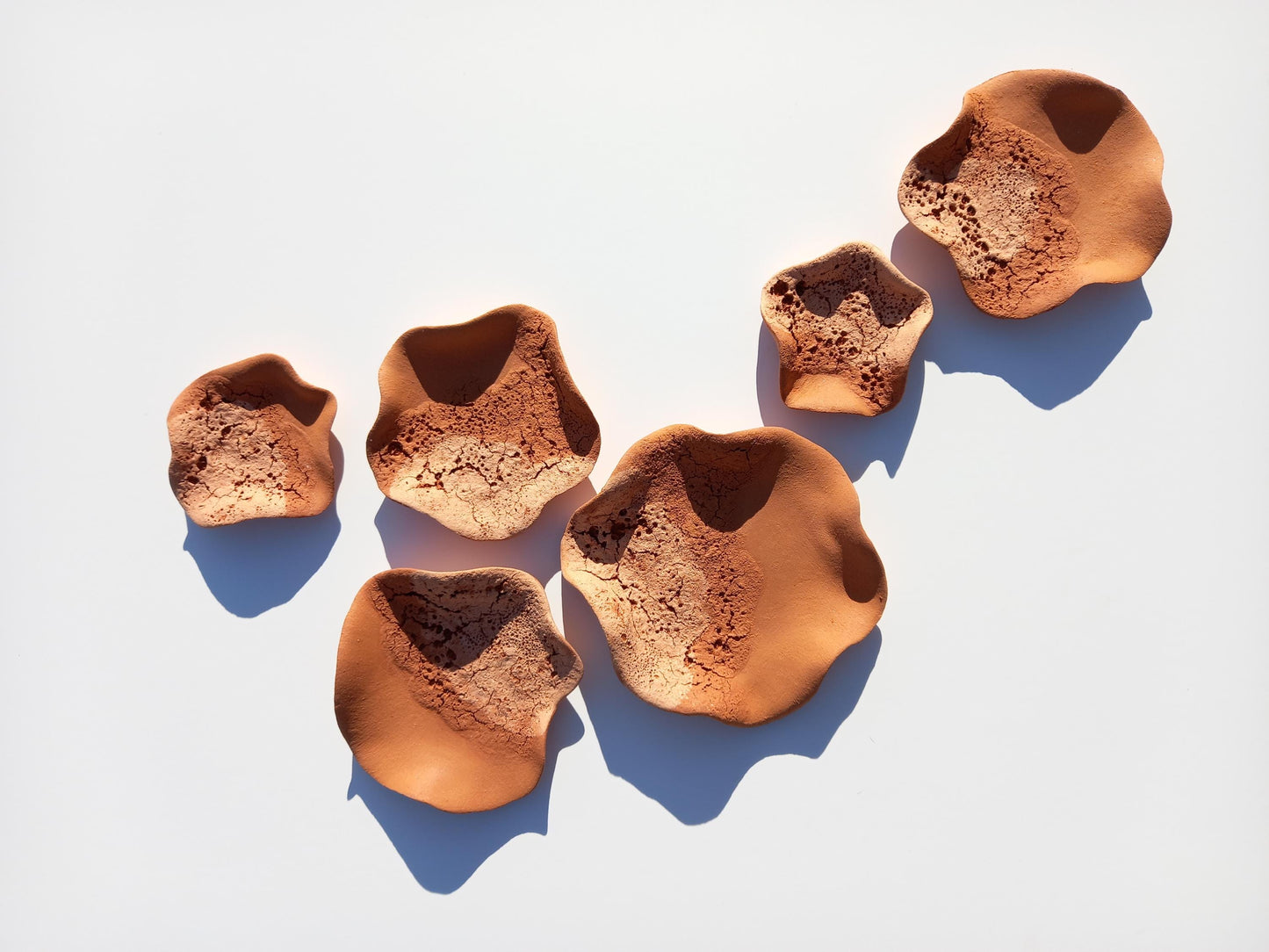 Beige & Terracotta Ceramic Flower Wall Art: Large Sculpture Set, Made to Order