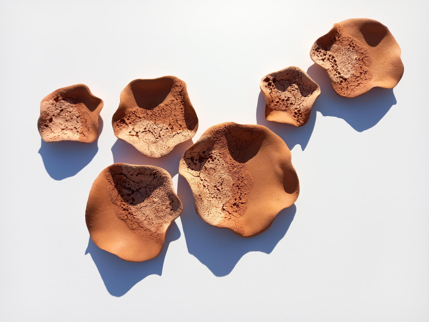 Beige & Terracotta Ceramic Flower Wall Art: Large Sculpture Set, Made to Order