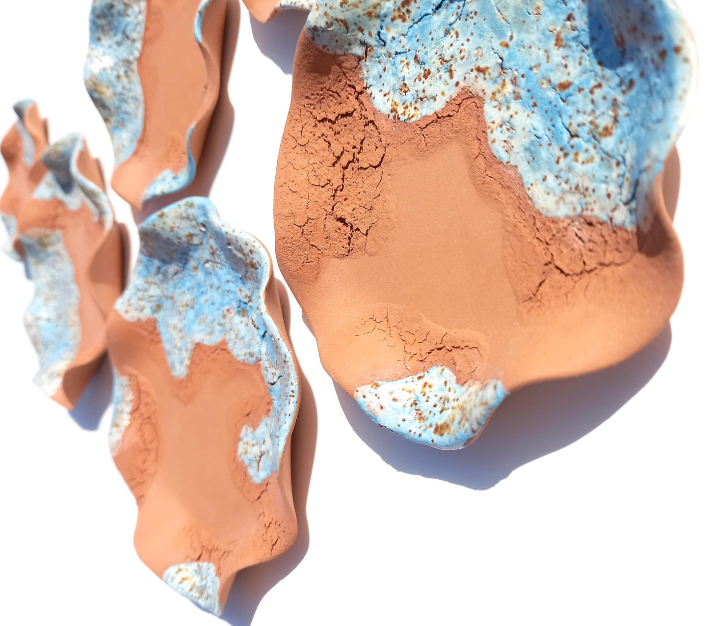 Vibrant Sky Blue & Terracotta Wall Art - Ceramic Sculpture - Modern Decorative Tiles - Made to Order