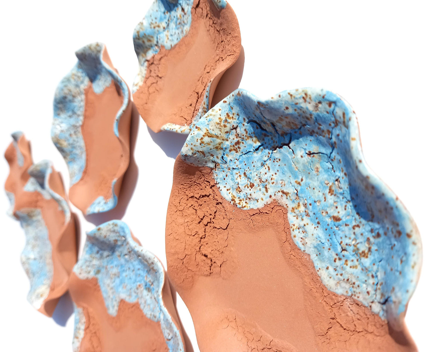 Vibrant Sky Blue & Terracotta Wall Art - Ceramic Sculpture - Modern Decorative Tiles - Made to Order