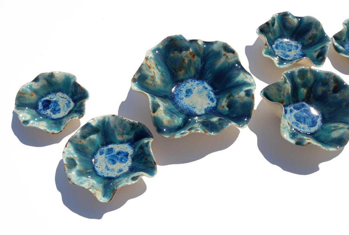 Blue Copper & Teal Porcelain Wall Art Sculptures: Handmade Ocean Tulips - MADE TO ORDER
