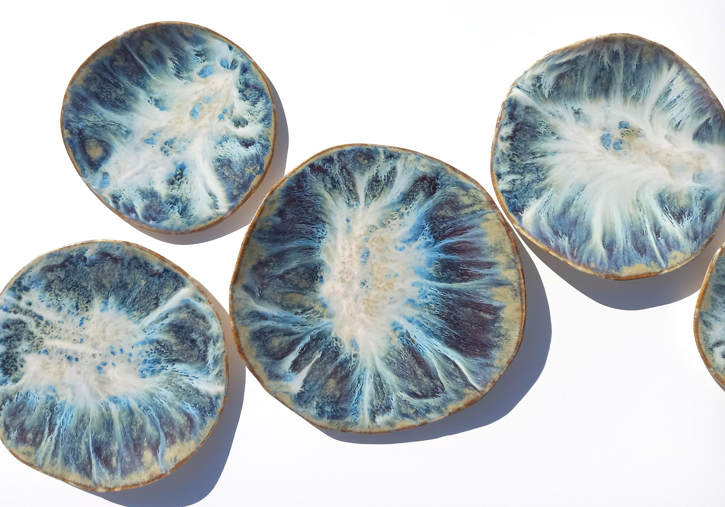 Organic Porcelain Wall Art Tiles - Blue, White & Honey - Made To Order
