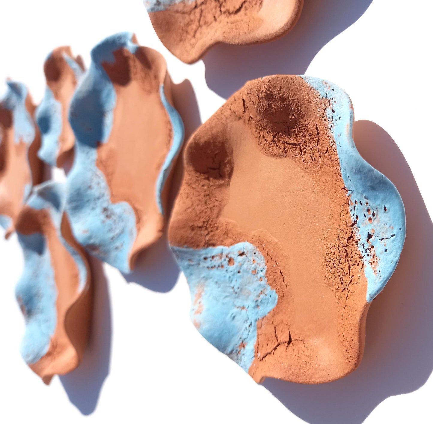 Sky Blue Terracotta Wall Art Tiles: Flower Ceramic Sculpture (Made to Order)