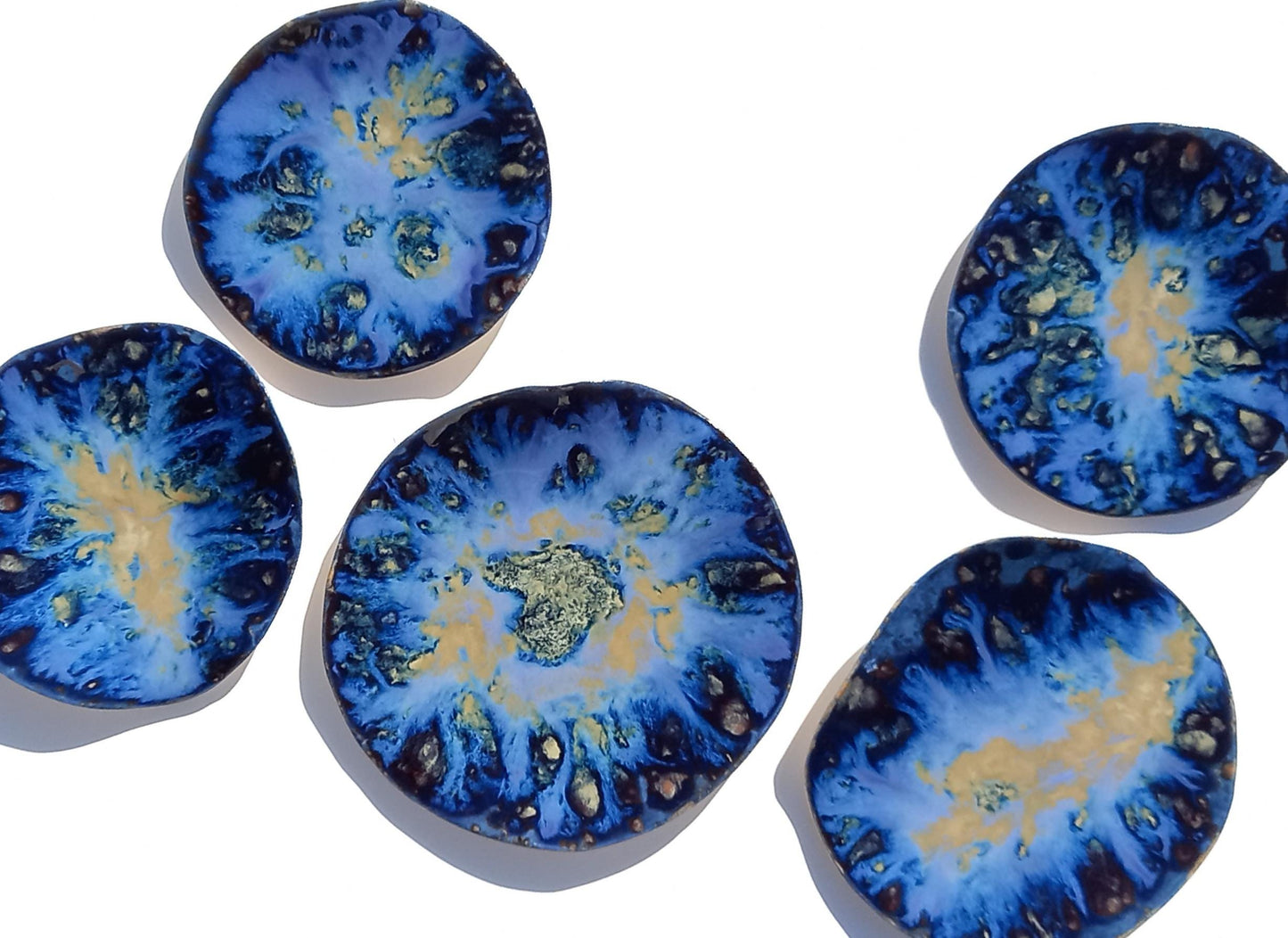 Organic Porcelain Wall Art Tiles - Blue & Honey - Made To Order