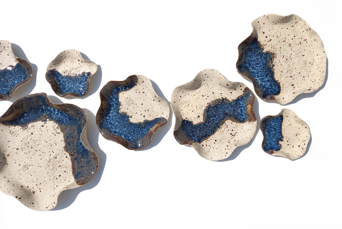 Beige Speckled & Blue Ceramic Wall Art: Stoneware Sculpture Tiles, Made to Order