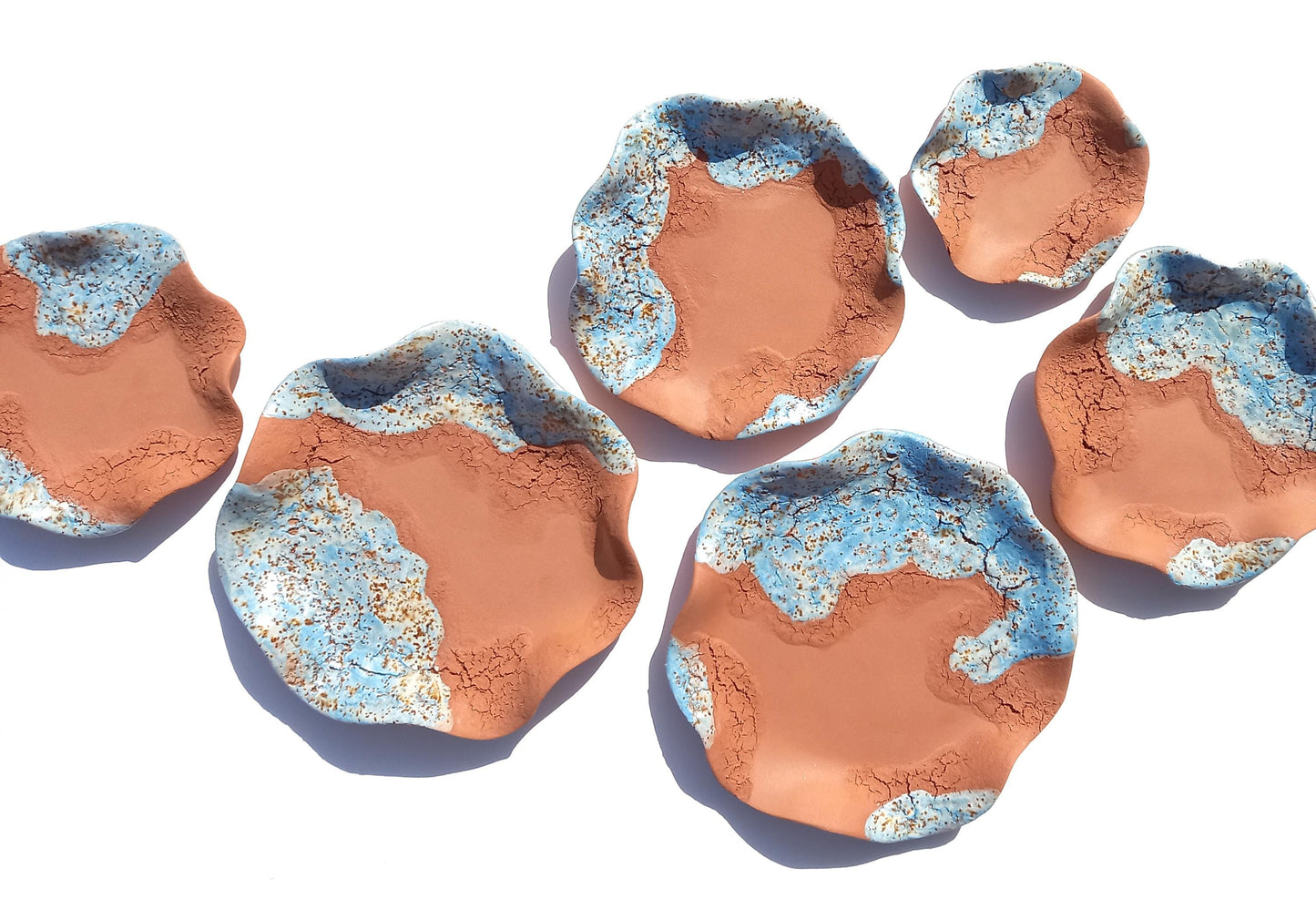 Vibrant Sky Blue & Terracotta Wall Art - Ceramic Sculpture - Modern Decorative Tiles - Made to Order
