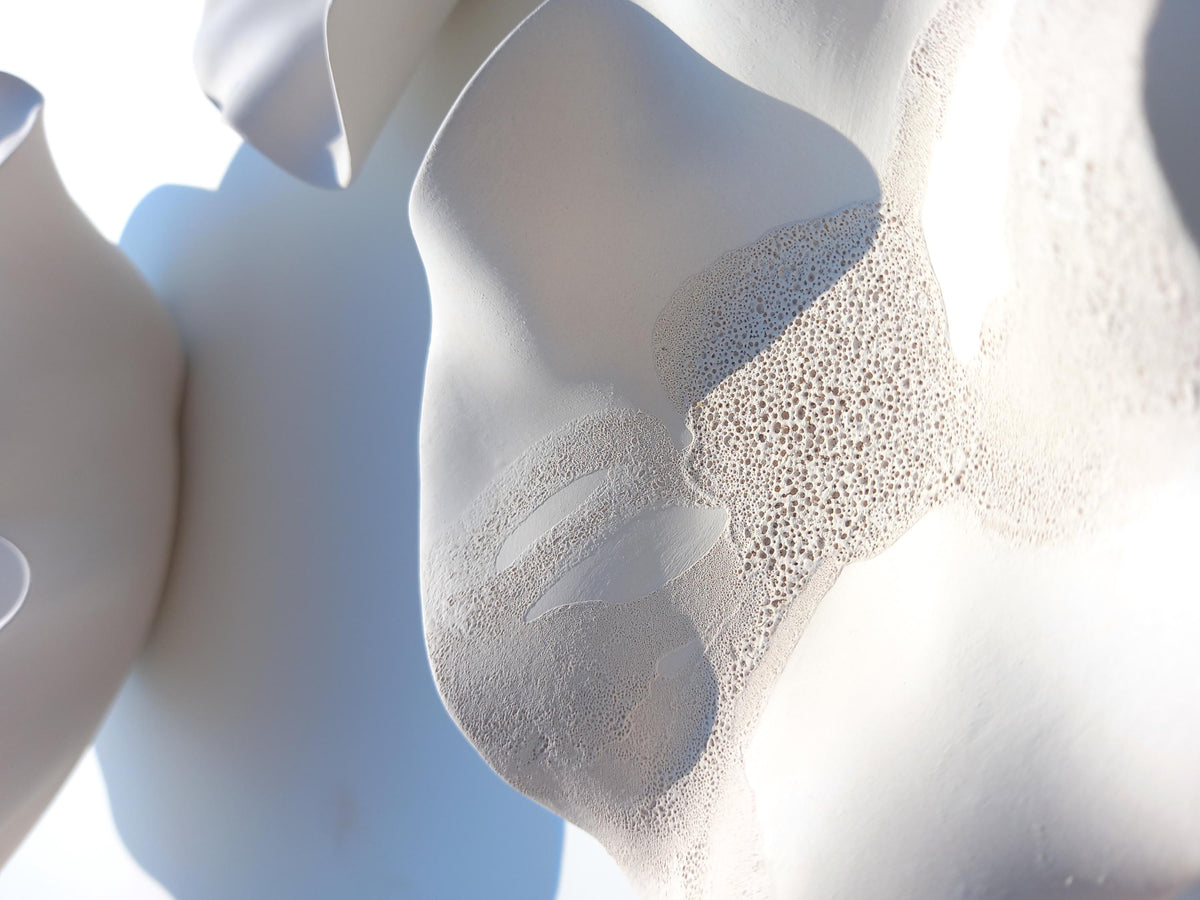 White Ceramic Wall Art: Flower Sculpture Set, Made to Order
