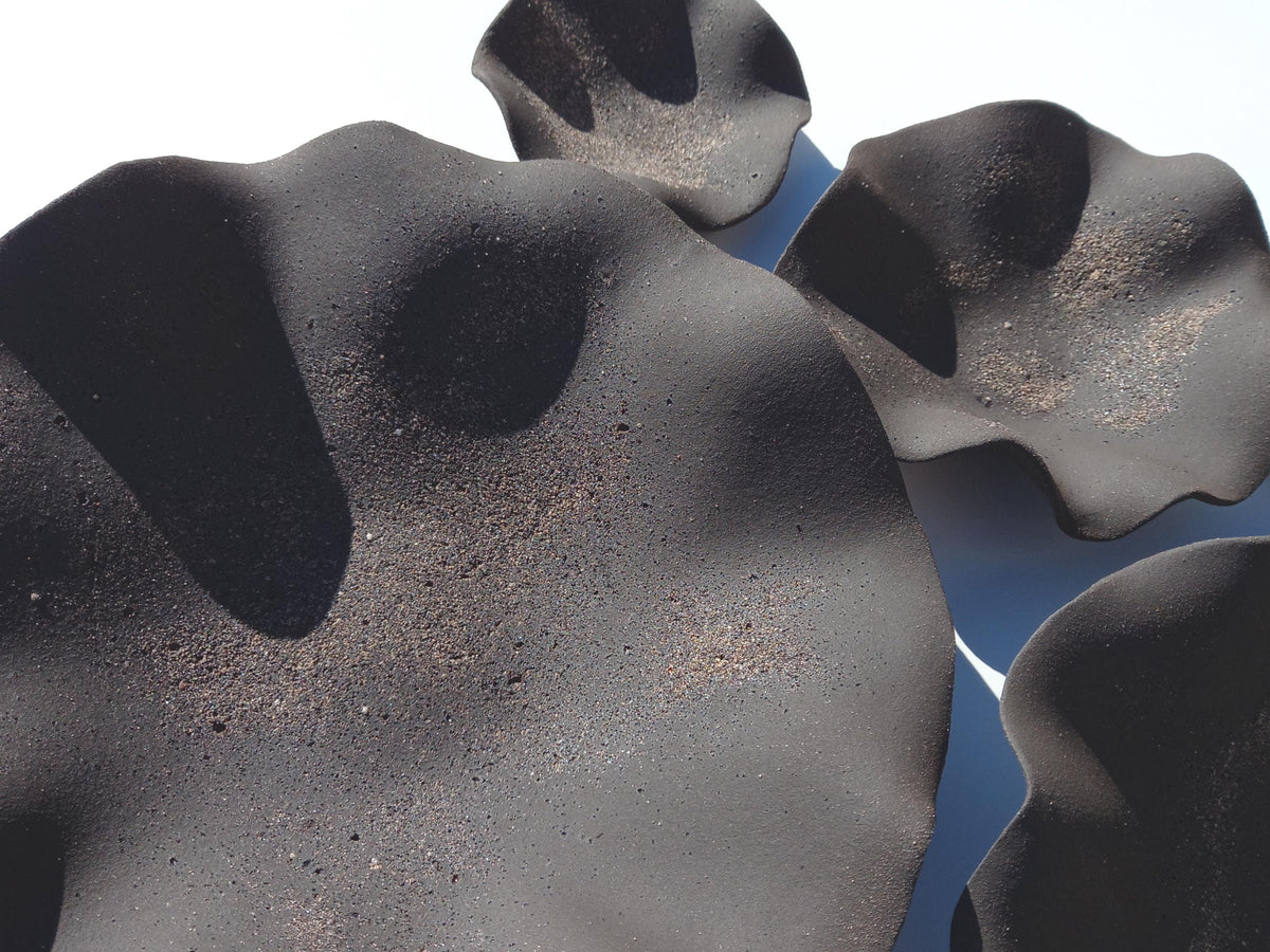 Charcoal Black Stoneware Tulip Wall Sculpture: Large Ceramic Flower Tiles, Made to Order
