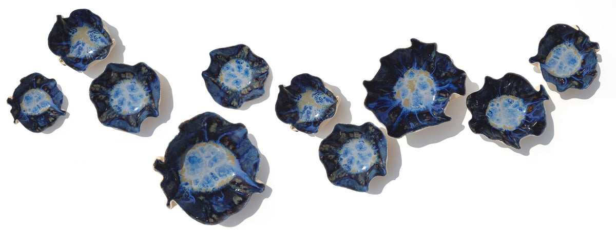 Dark Blue Porcelain Wall Art Tulips - Custom Ceramic Sculpture Set, Made to Order