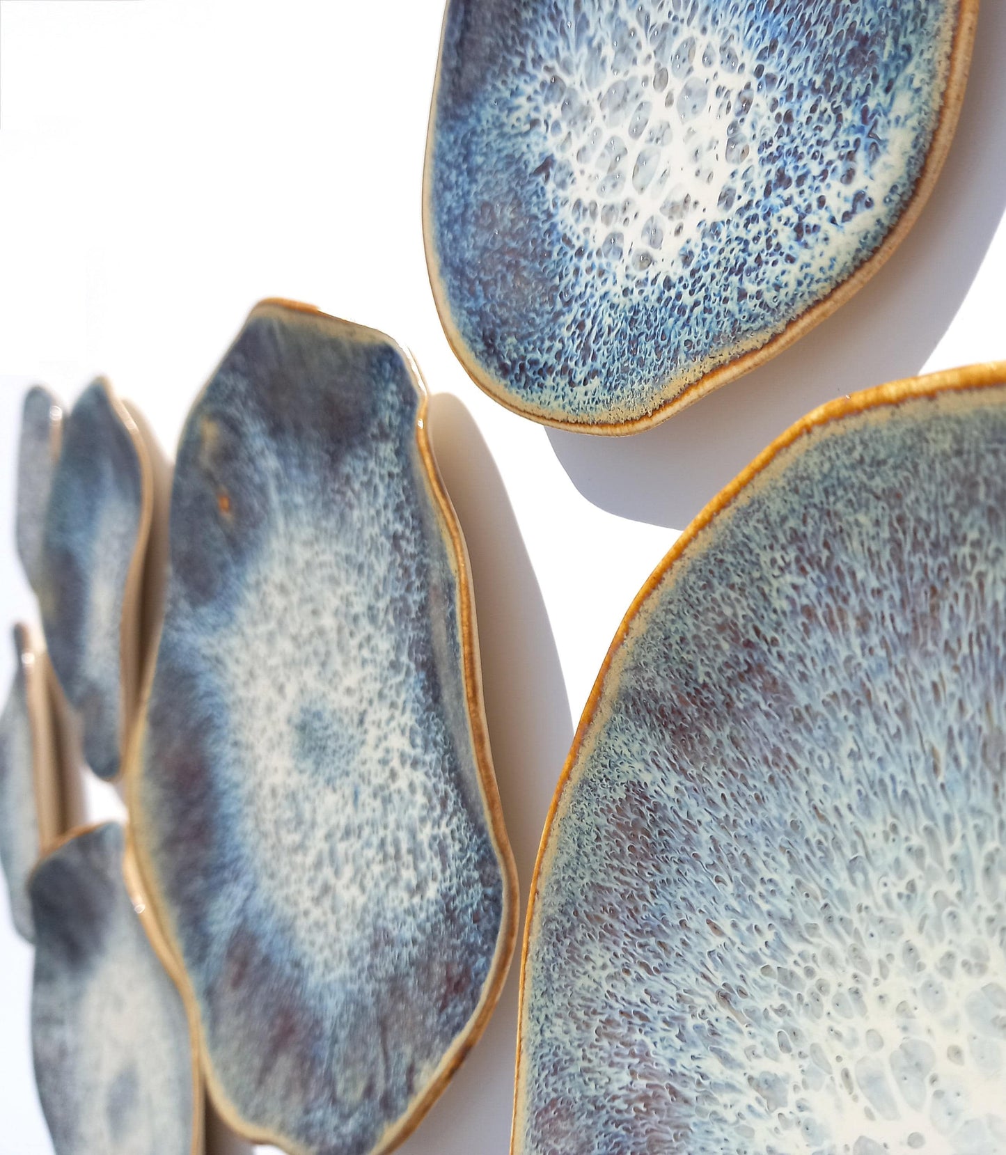 Organic Porcelain Wall Art Tiles - Blue, White & Honey - Made To Order