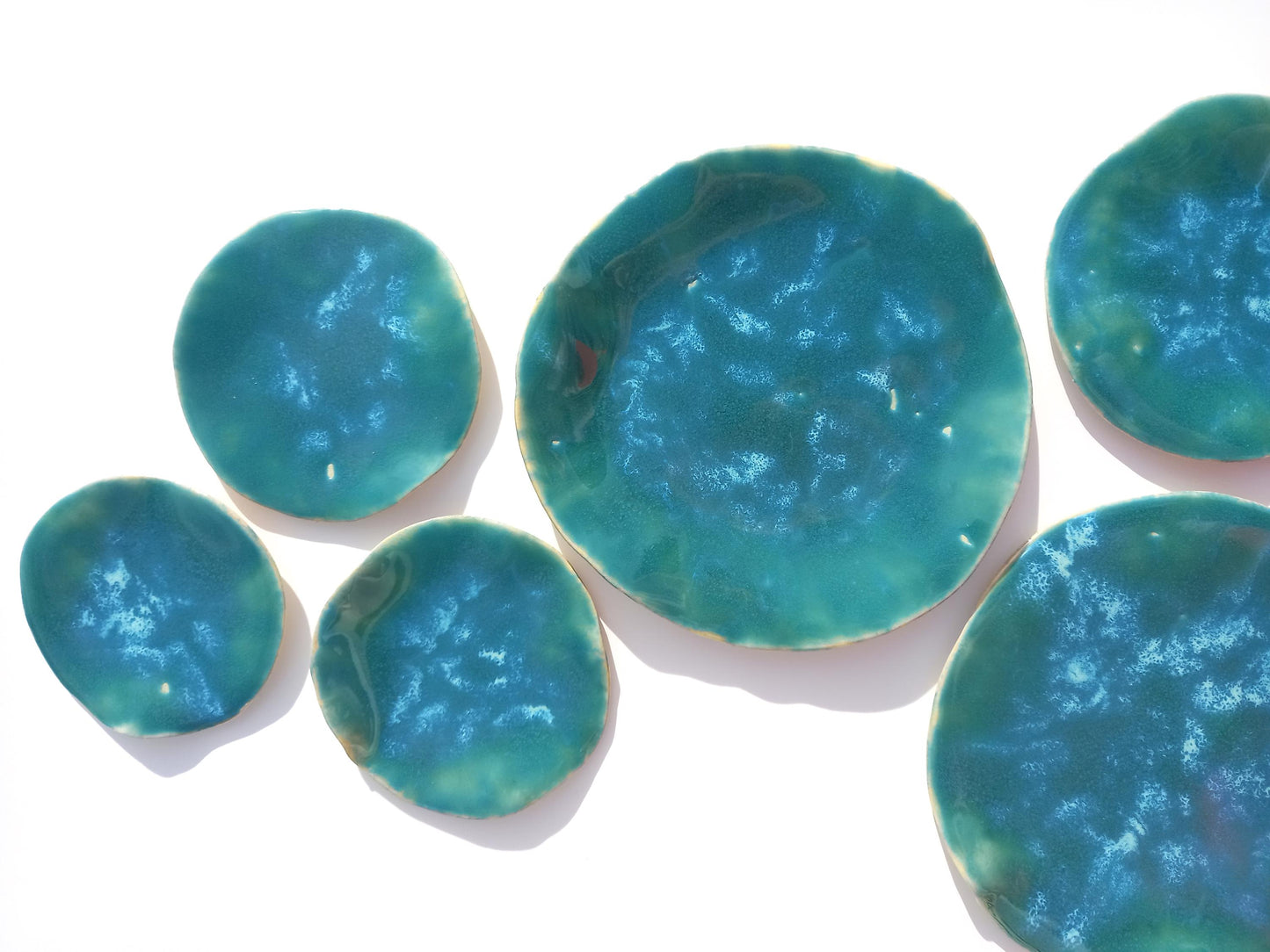 Turquoise Blue Ceramic Wall Sculpture: Organic Round Porcelain Tile Art, Made to Order