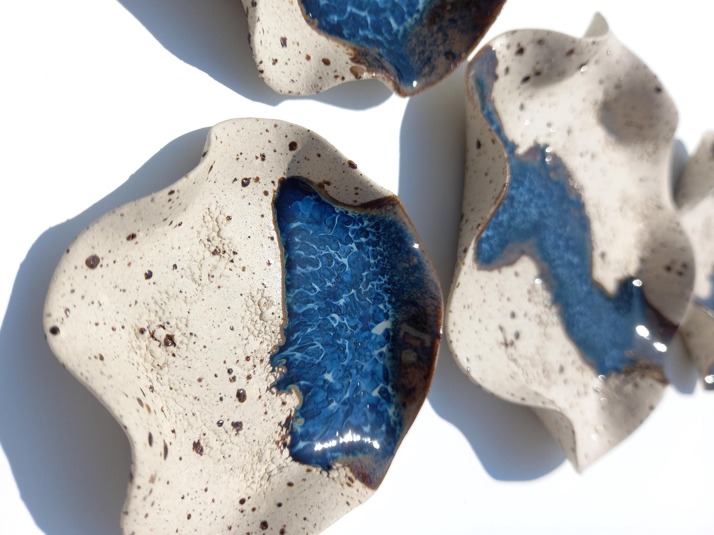 Beige Speckled & Blue Ceramic Wall Art: Stoneware Sculpture Tiles, Made to Order