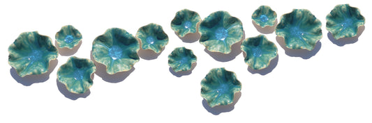 Handmade Ceramic Flower Wall Decor: Light Green & Blue Tulips (Made to Order)