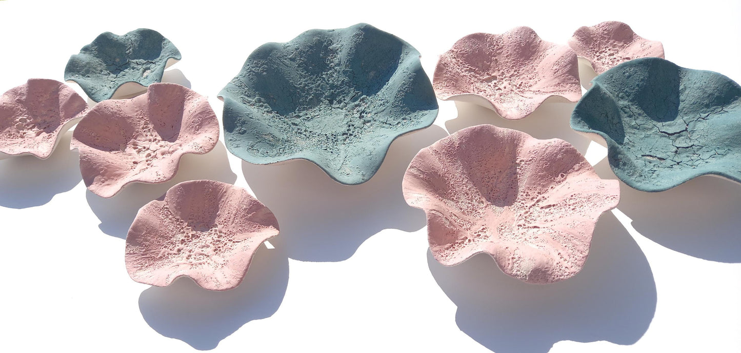 Large Teal & Pink Ceramic Wall Art - Floral Sculpture - Decorative Tiles MADE TO ORDER