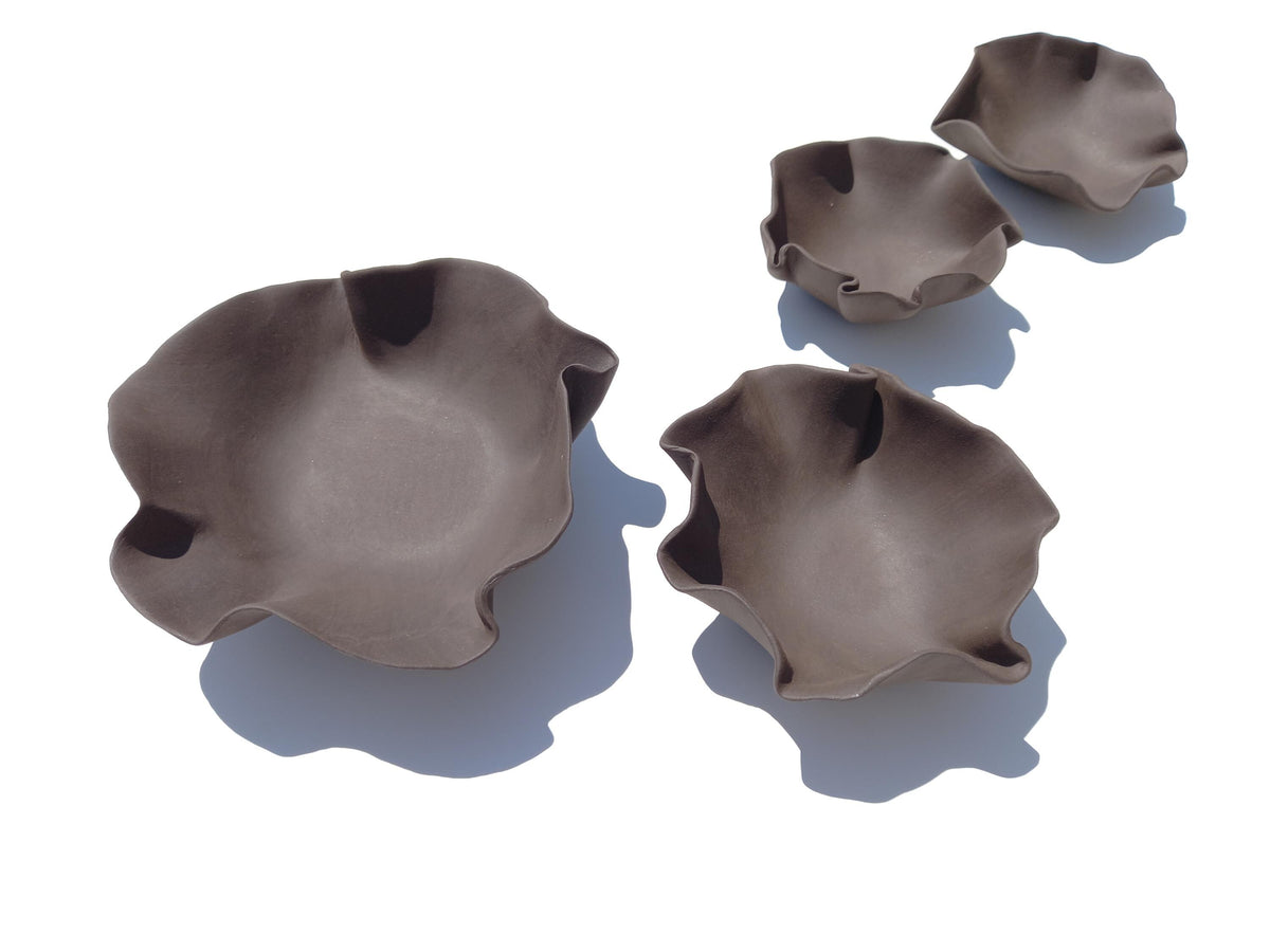 Charcoal Black Ceramic Flower Wall Tiles: Earthy Minimalist Art, Made to Order