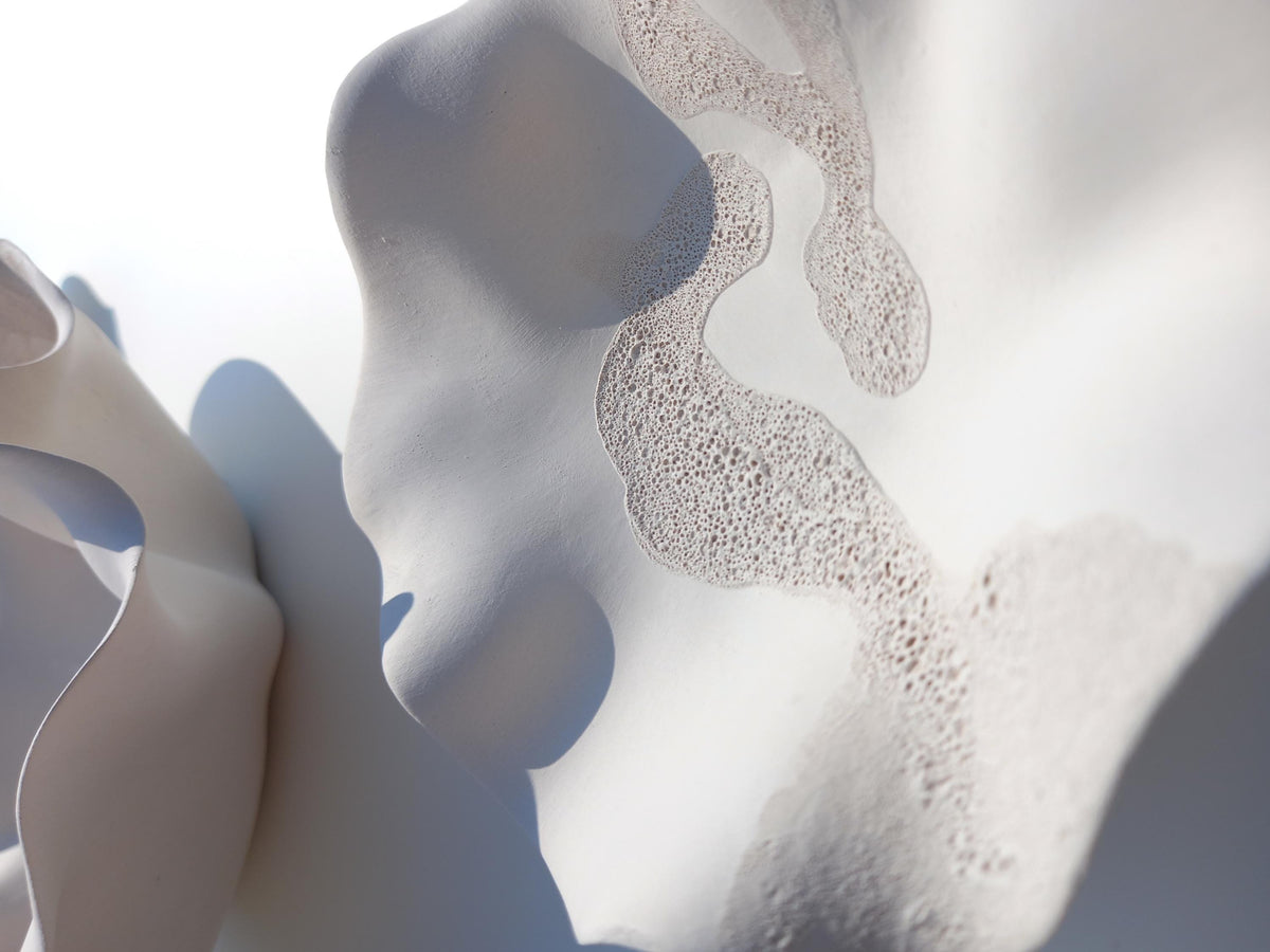 White Ceramic Wall Art: Flower Sculpture Set, Made to Order