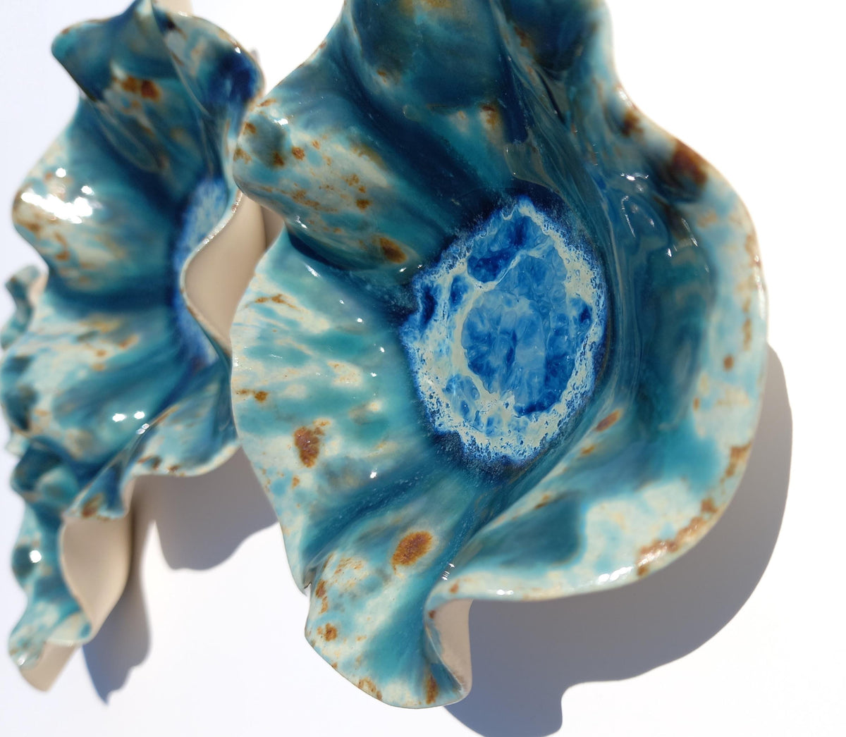 Blue Copper & Teal Porcelain Wall Art Sculptures: Handmade Ocean Tulips - MADE TO ORDER