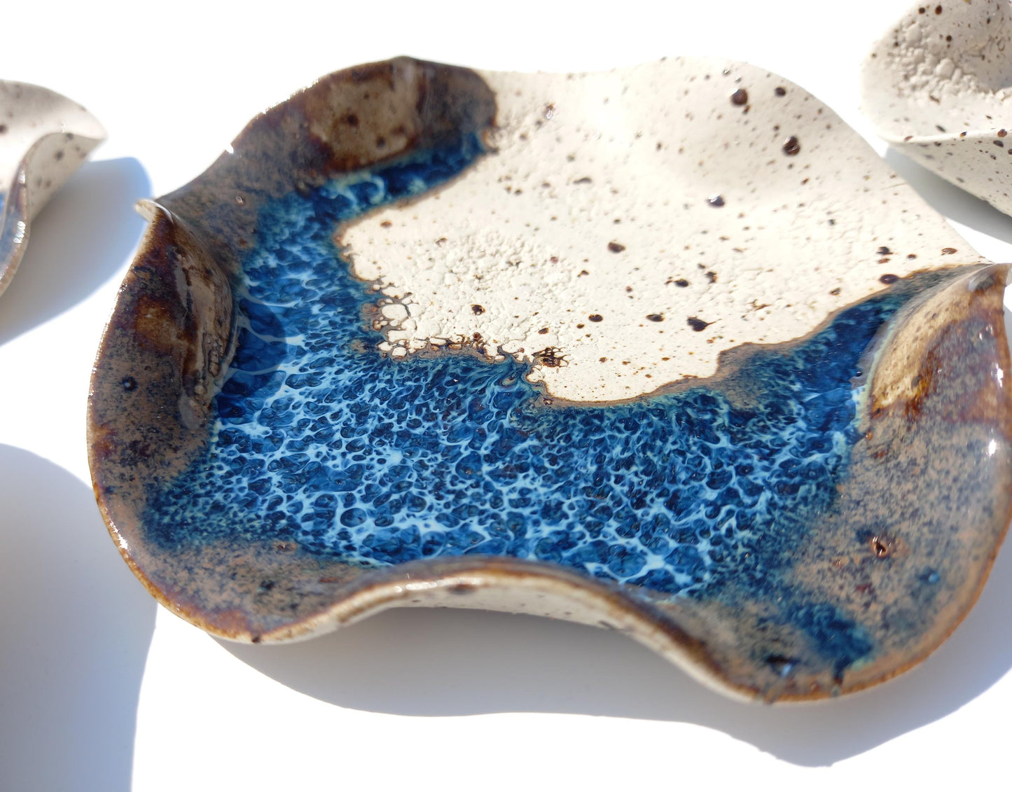 Beige Speckled & Blue Ceramic Wall Art: Stoneware Sculpture Tiles, Made to Order