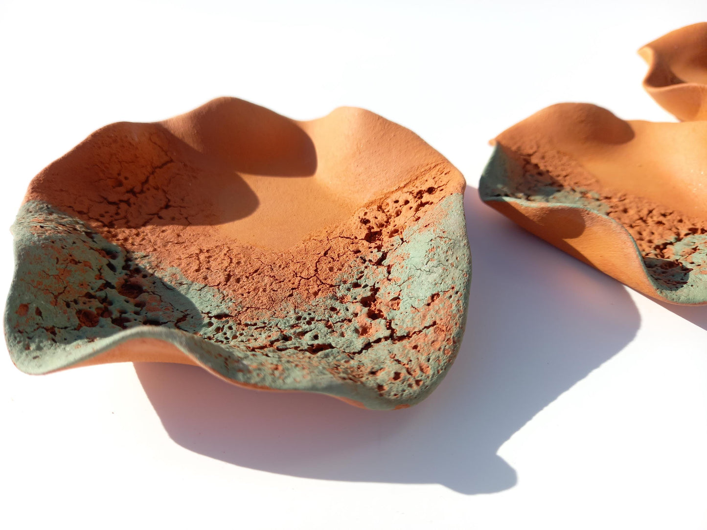 Sage Green and Terracotta Wall Art: Handmade Flower Ceramic Sculpture Set, Made to Order