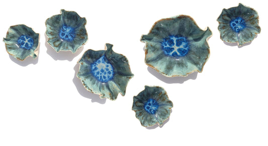 Blue Green Porcelain Wall Art Sculpture Set: Ocean Tulip Design, Made to Order