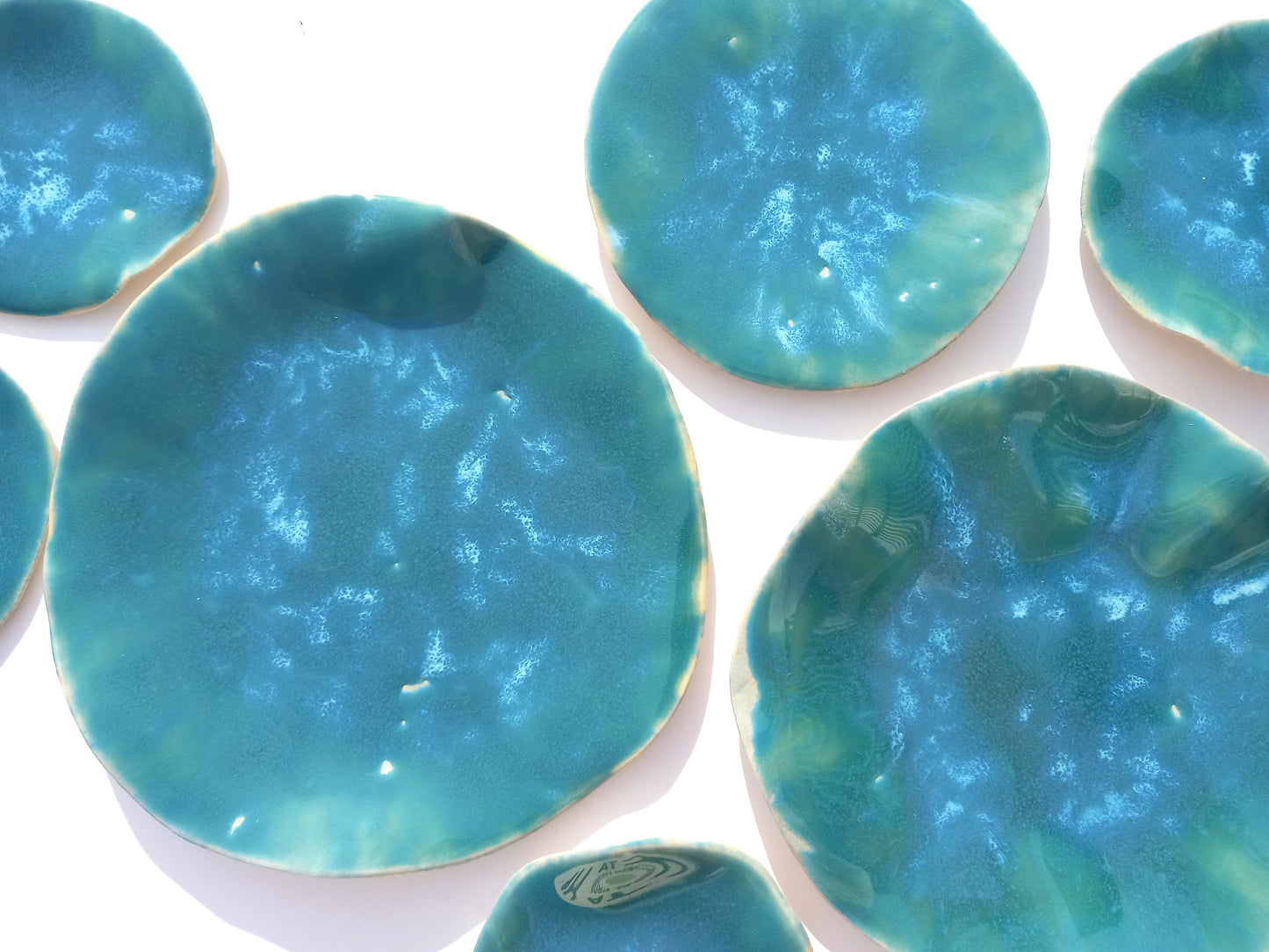 Turquoise Blue Ceramic Wall Sculpture: Organic Round Porcelain Tile Art, Made to Order