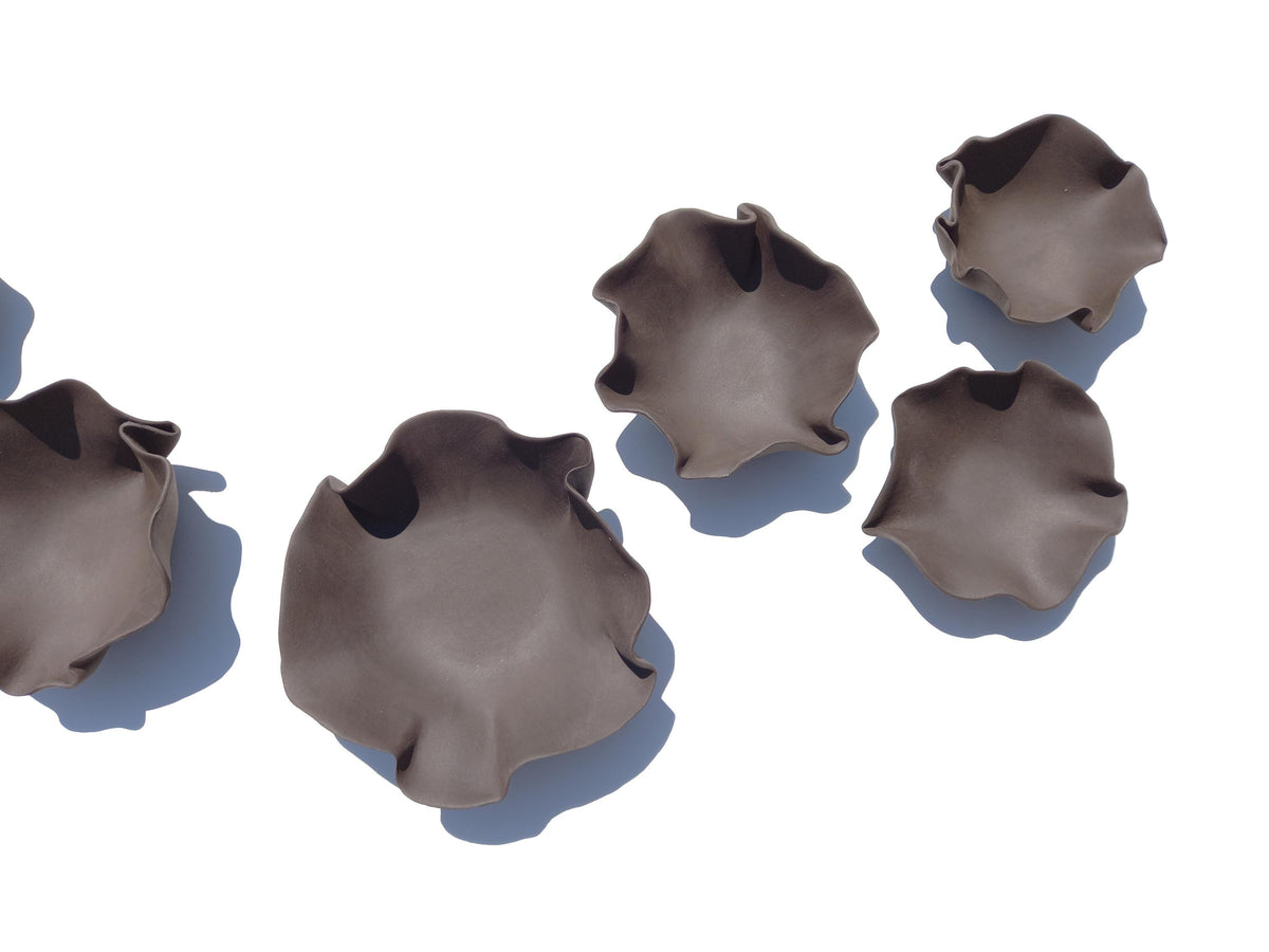 Charcoal Black Ceramic Flower Wall Tiles: Earthy Minimalist Art, Made to Order