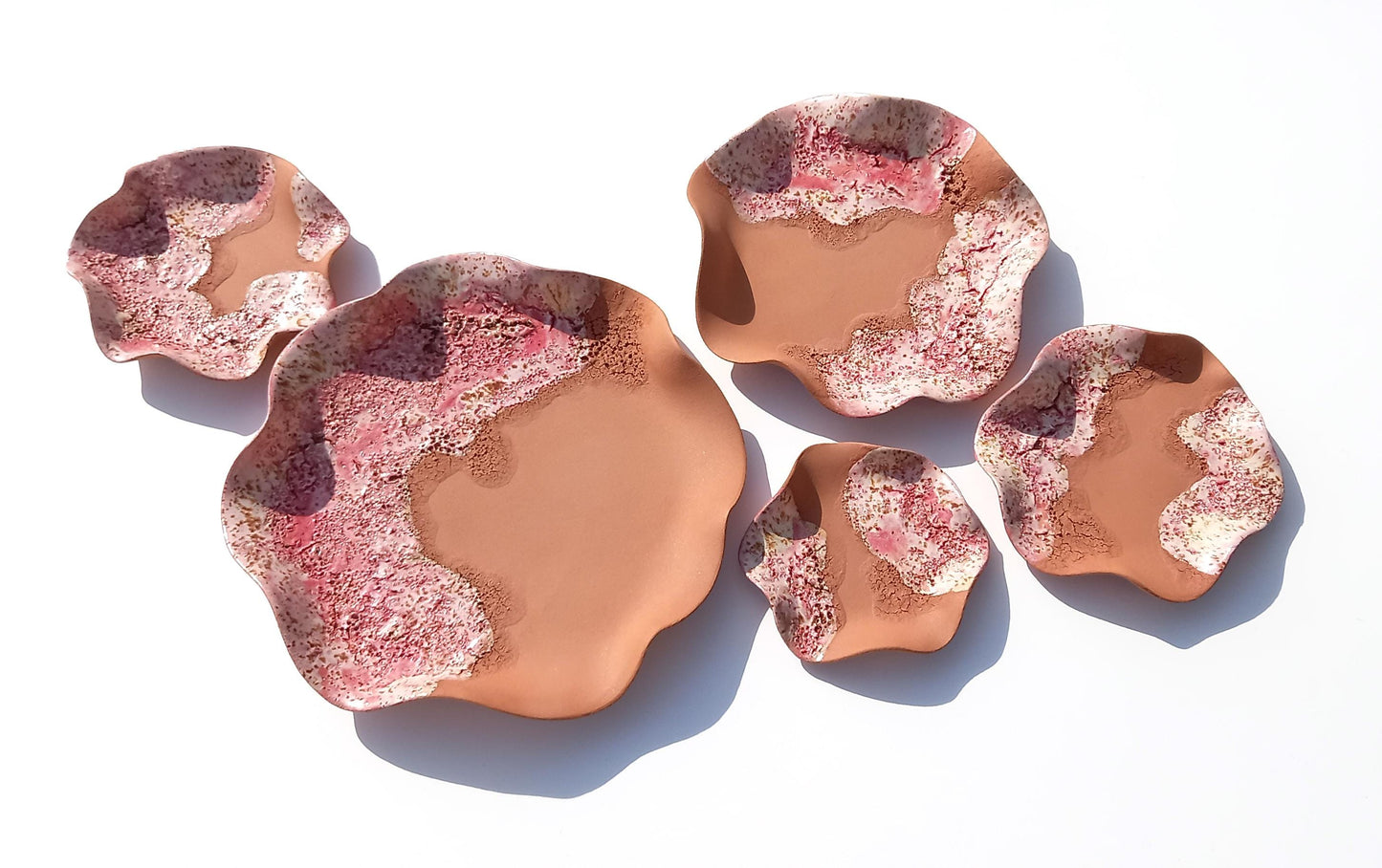 Fuchsia & Cream Pink Terracotta Wall Art. Handmade Ceramic Tulip Sculpture Set, Made to Order