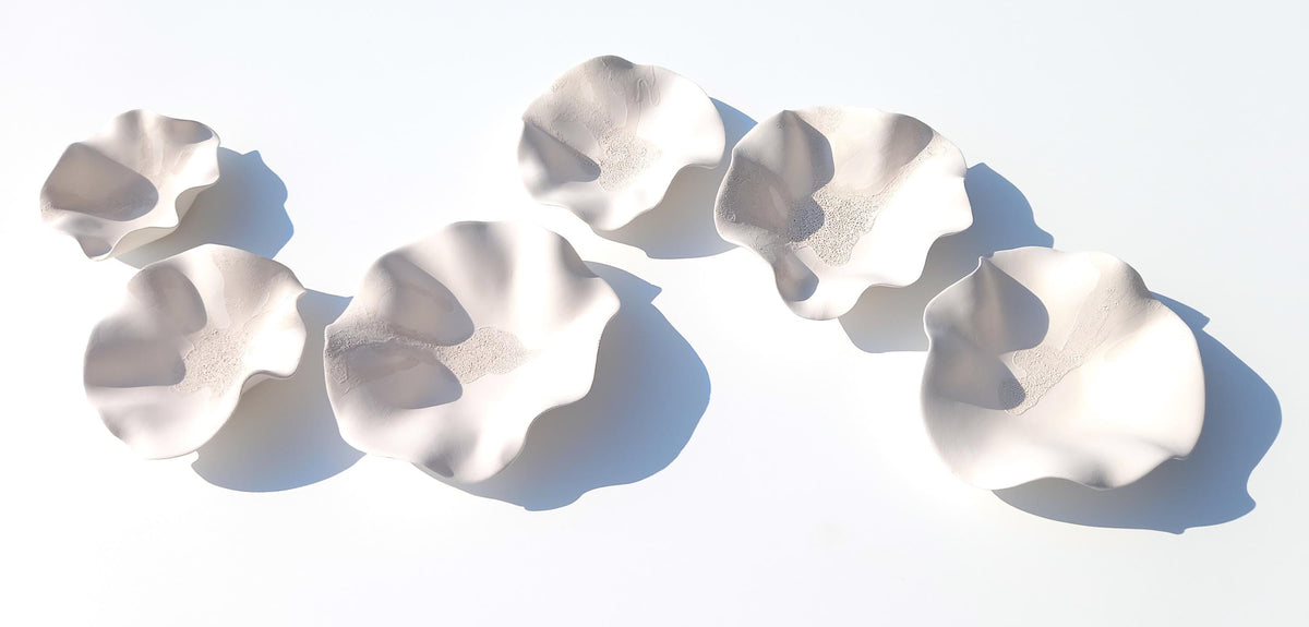 White Ceramic Wall Art: Flower Sculpture Set, Made to Order