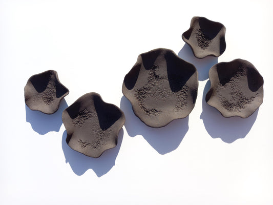 Black Stoneware Flower Tile Set: Large Ceramic Wall Art Sculpture