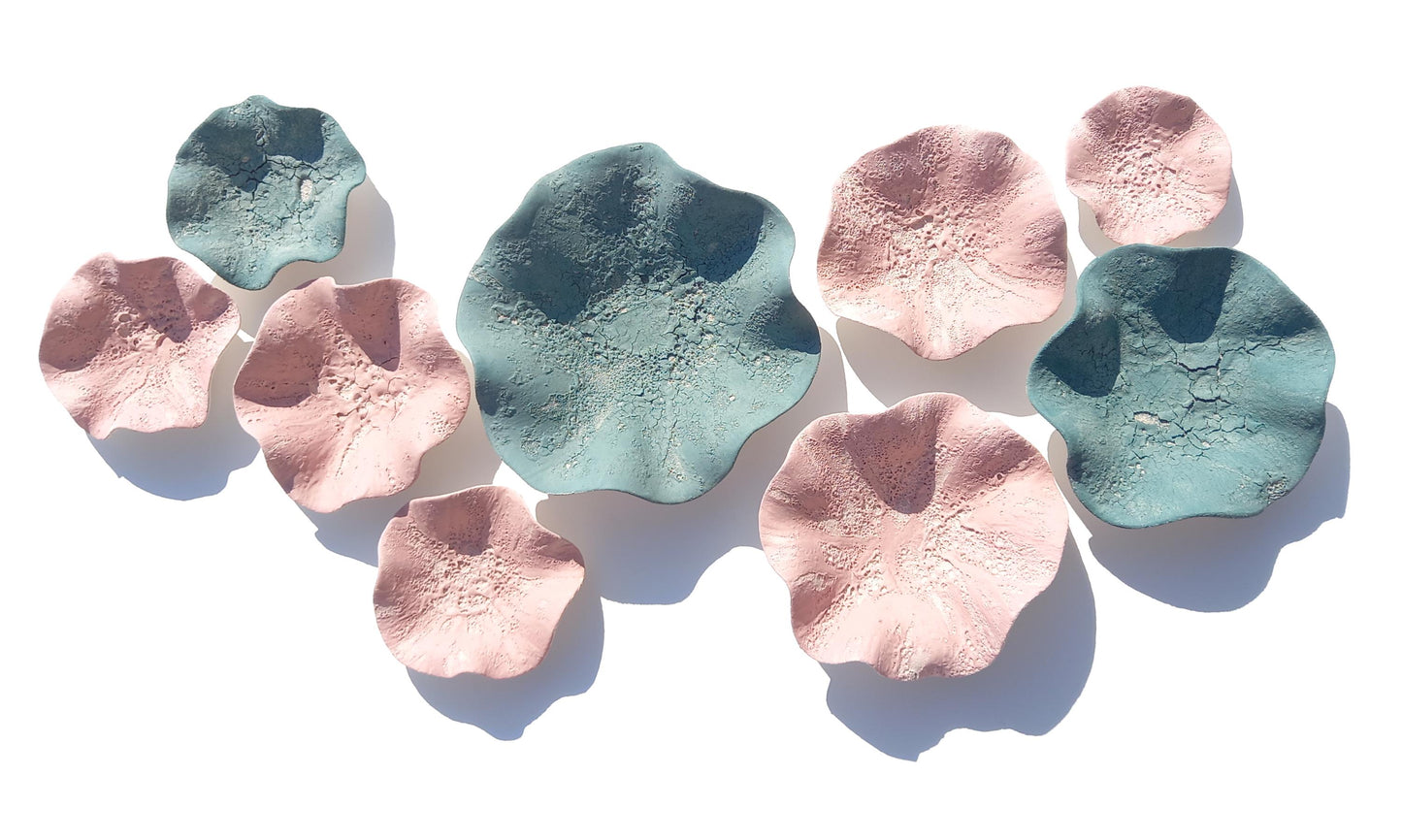 Large Teal & Pink Ceramic Wall Art - Floral Sculpture - Decorative Tiles MADE TO ORDER