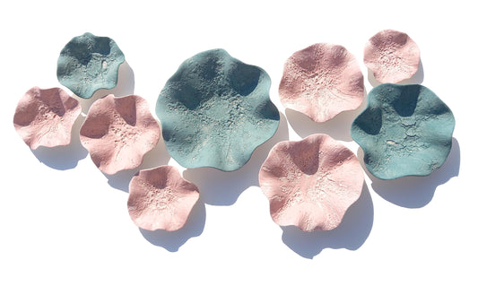 Large Teal & Pink Ceramic Wall Art - Floral Sculpture - Decorative Tiles MADE TO ORDER