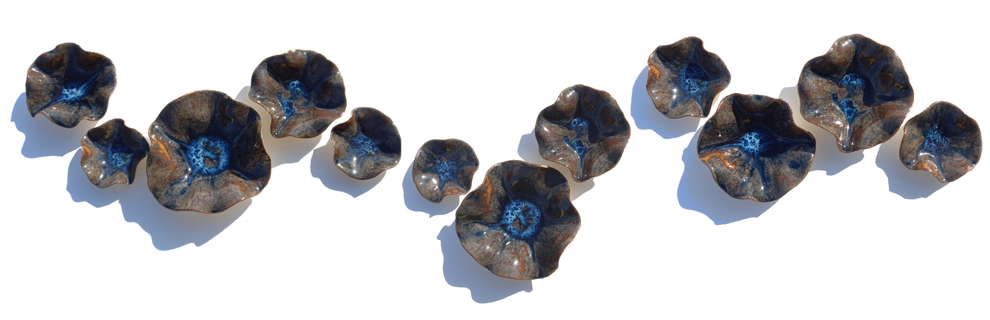 Large Ocean Ceramic Wall Art Installation: Handmade Blue Ocean Tulips (Made to Order)