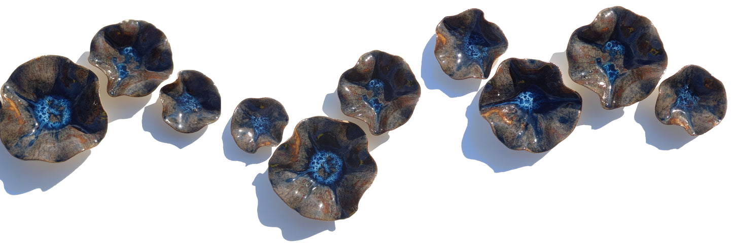 Large Ocean Ceramic Wall Art Installation: Handmade Blue Ocean Tulips (Made to Order)